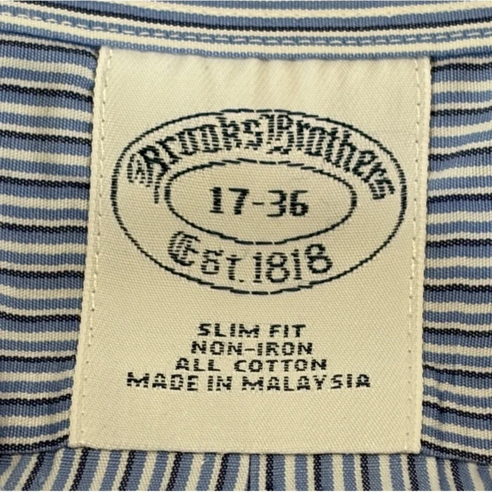 Brooks Brothers LS Button Down Shirt Mens 17- 36 XL‎ 346 Blue Striped Slim EUC